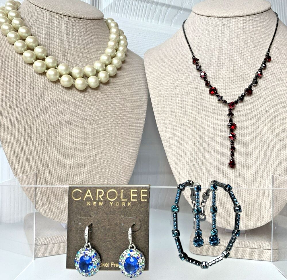 CAROLEE Vintage Jewelry Lot Faux Pearl Rhinestone Necklace Earrings Bracelet Set